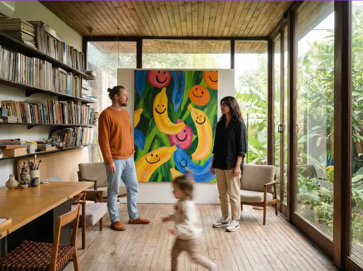 The BUBU Studio space in Paphos with artwork, plants and daylight